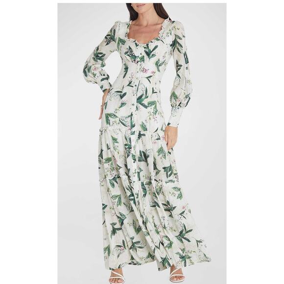 Aqua Blu Australia Harlow Tiered Maxi Dress Lily print M - Picture 1 of 7